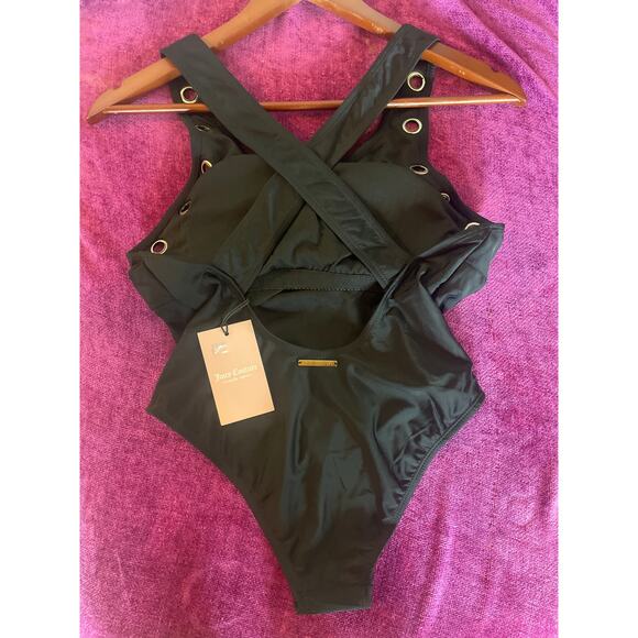 JUICY COUTURE One Piece High Neck Swimsuit with Grommets in Black NWT Size M - Picture 5 of 6
